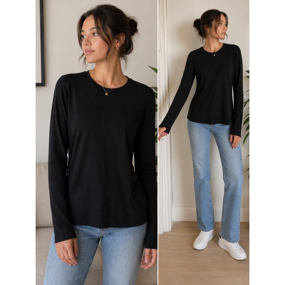 Varley Womens Black Tencel Blend Long Sleeve Crew Neck Activewear Top Size S